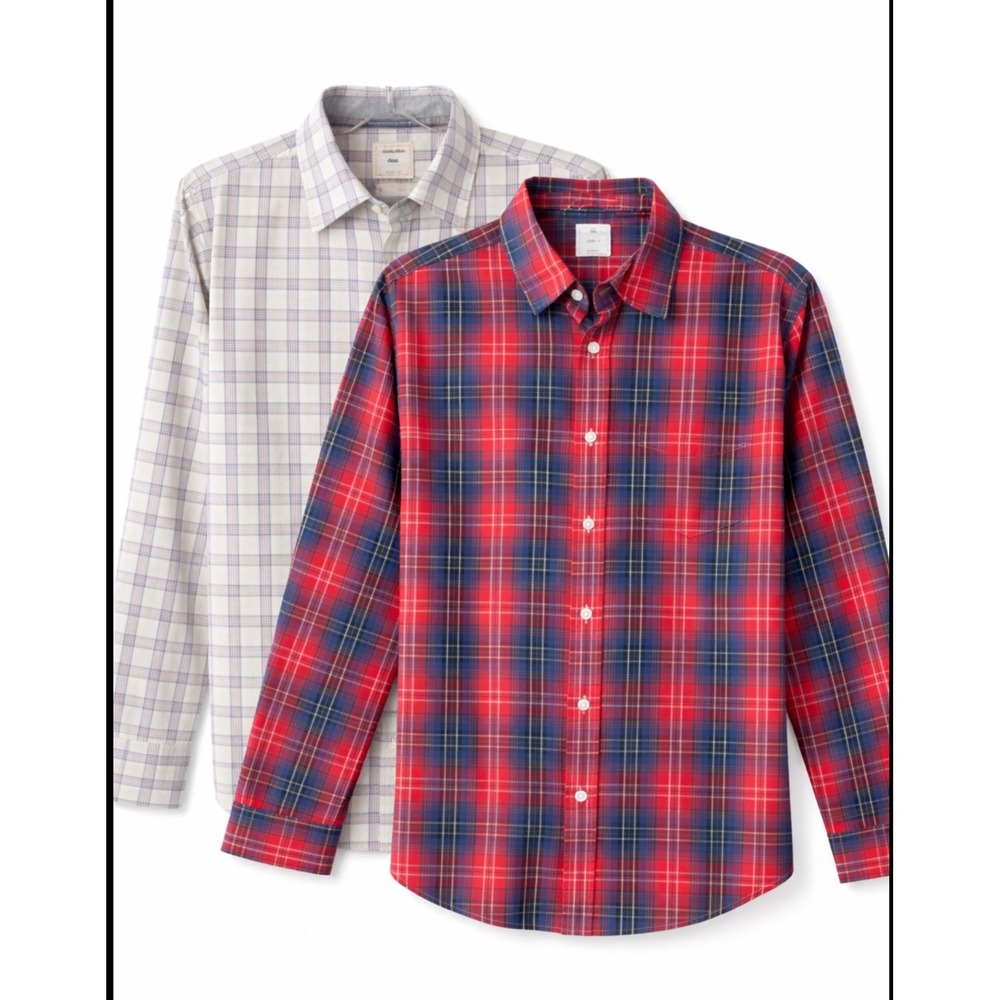 Gap Mens Medium Plaid Button Down Shirt Lot of 2 Red Blue White Preppy Casual